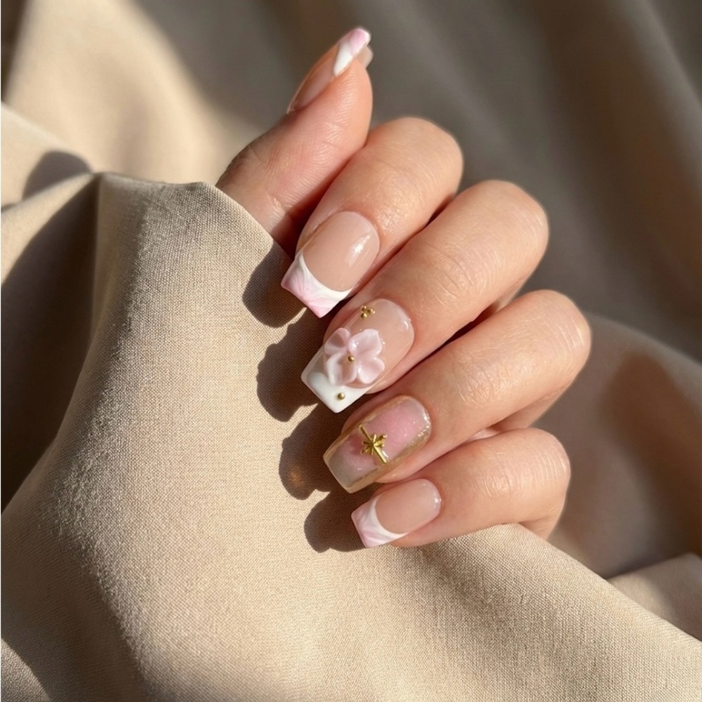 Blush Gold Charm  | press on nails | Handmade